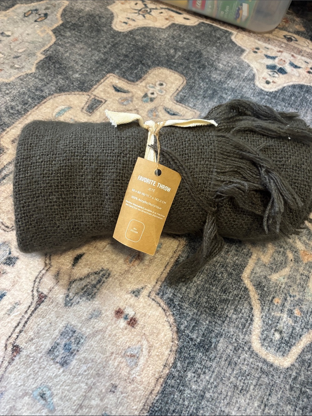 NWT. West Elm Favorite Throw Knit Fringe Blanket - slate gray blue